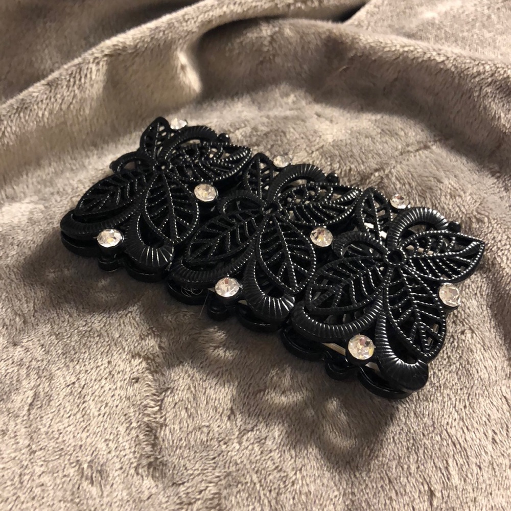Black Flower Cuff Bracelet with Gems